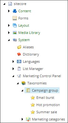 Taxonomies for email campaigns shown in the Content Editor