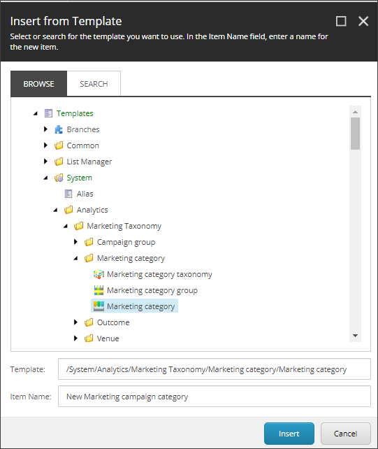 Insert from Marketing category template