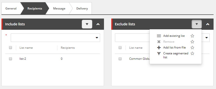 Select Add existing list.