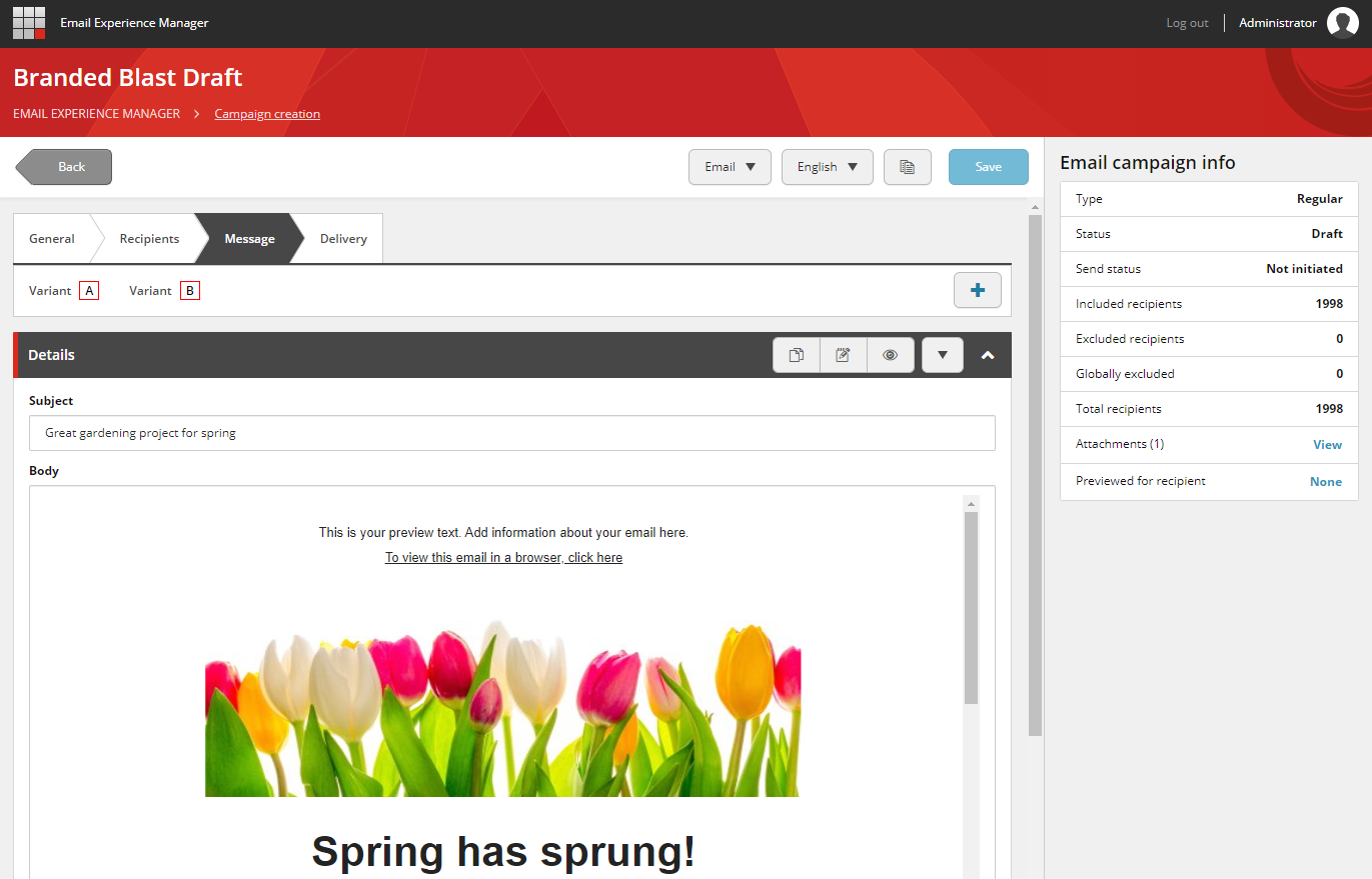 In the Email campaign info pane, click View