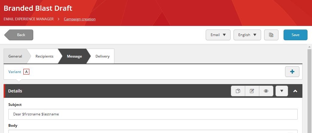 Click on the plus icon to add a variant.