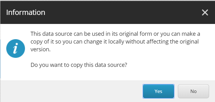データ ソースのコピーを確認するメッセージ。