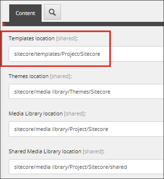 The Templates location field in the Content tab.
