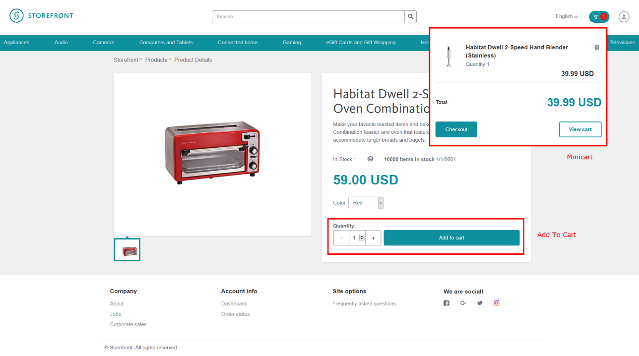 Example of the product page on the live storefront