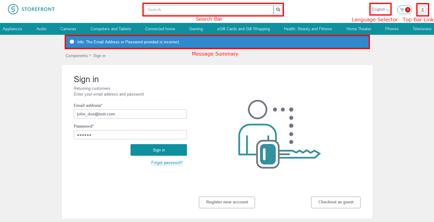 Example of the Commerce Shared rendering on the live storefront