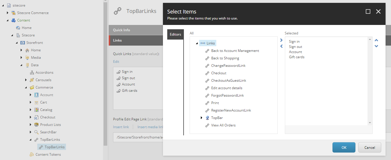 Adding or editing links for the Top Bar rendering