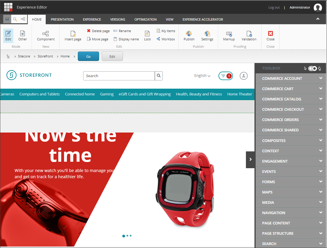 Toolbox in the Experience Editor
