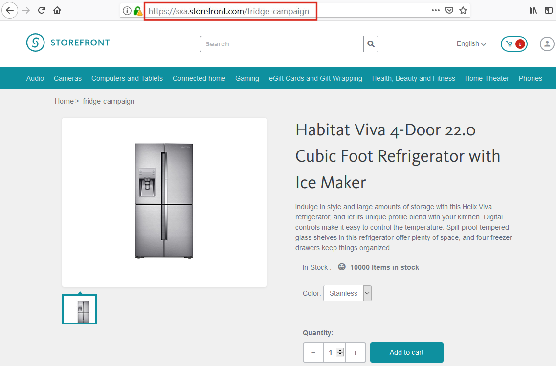 The landing page on the live storefront