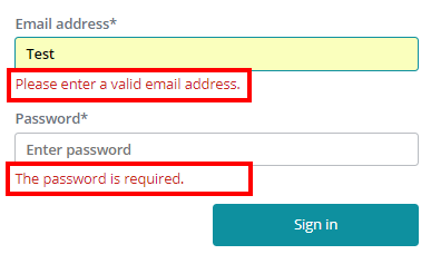 Validation of the email address