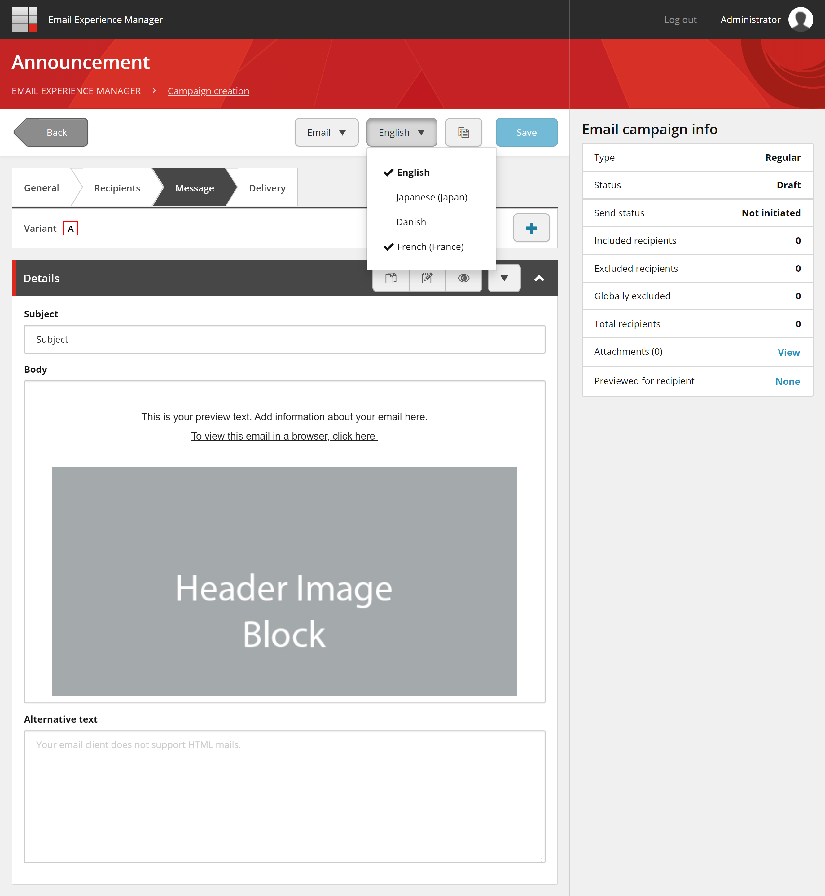 View the language versions available in your Sitecore installation.