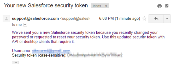 Excerpt of email from Salesforce about new security token