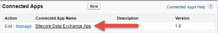The app list in the Connected Apps dialog, with the name of the connected app pointed out