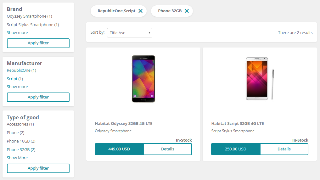 Search Results page on the live storefront.