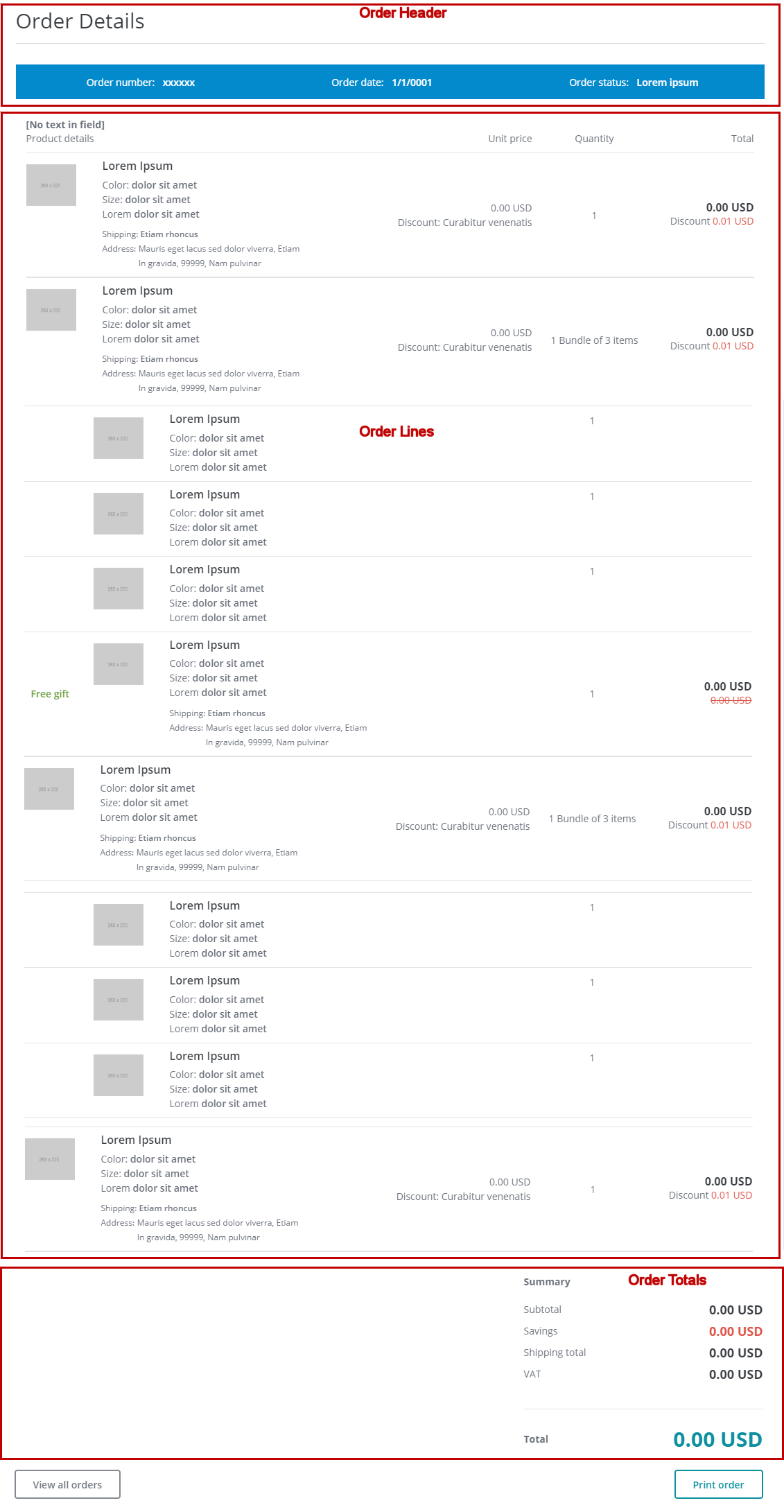 Order Details displayed in the Experience Editor