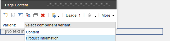Page Content toolbar with variant selected