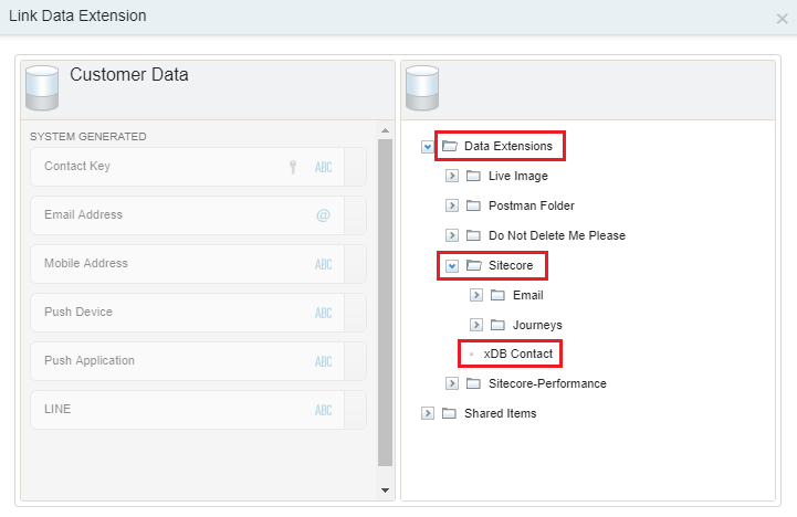 Select the xDB Contact data extension
