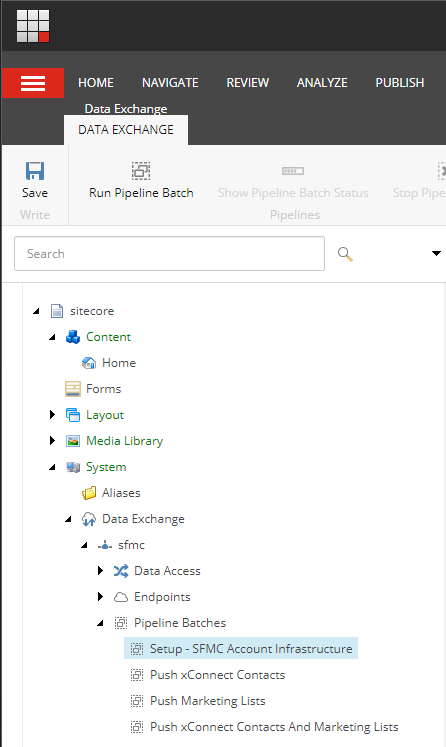 Setup - SFMC Account Infrastructure pipeline batch in the content tree