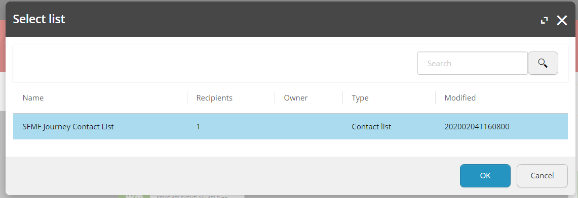 Select a contact list to synchronize