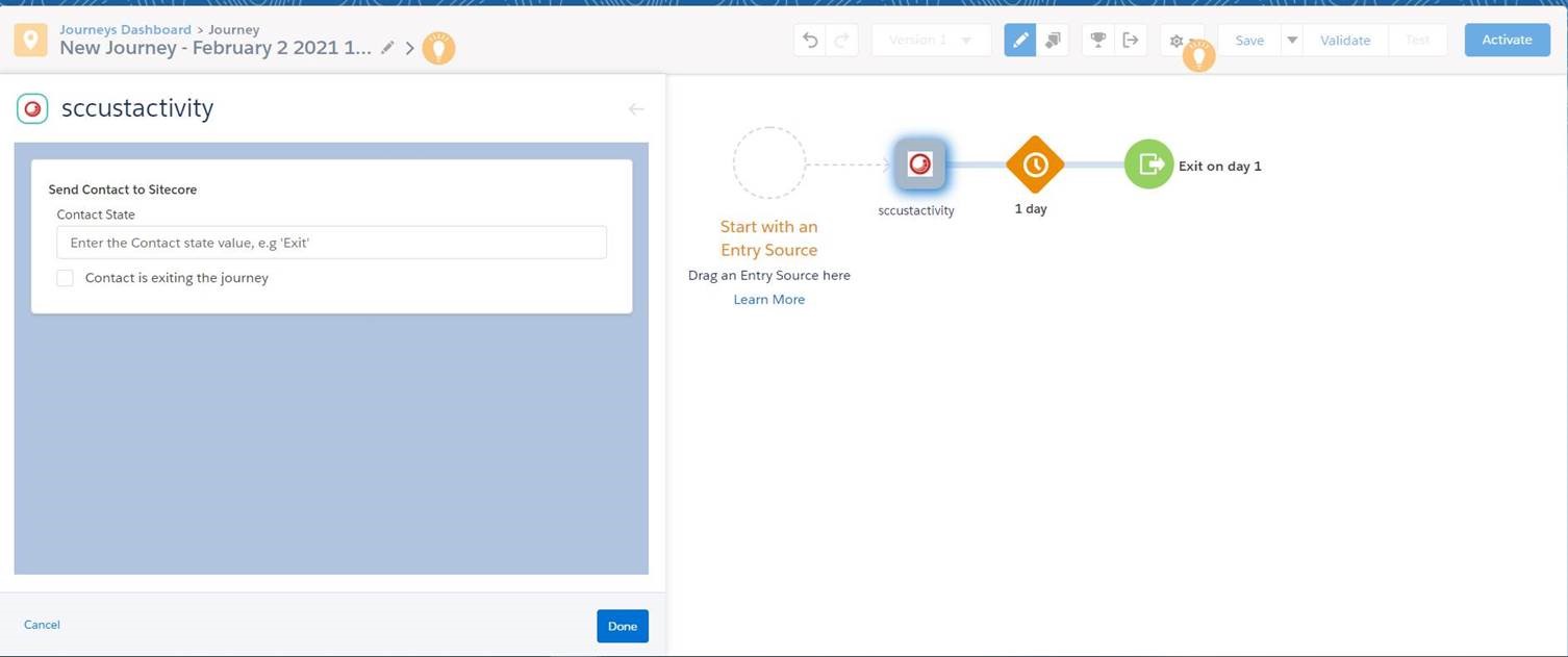 Salesforce Marketing Cloud Journey Builder dialog showing options for a new state.