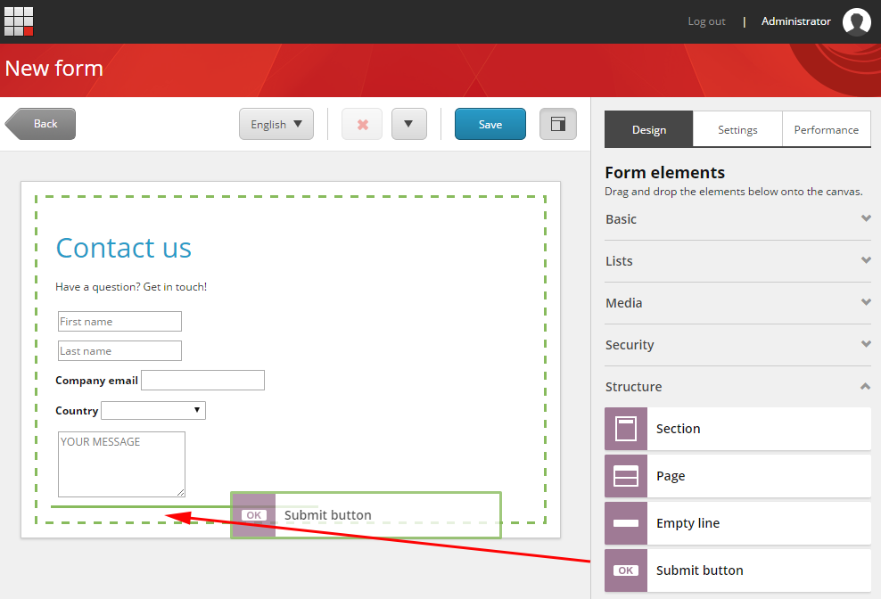 Add the submit button to the form.