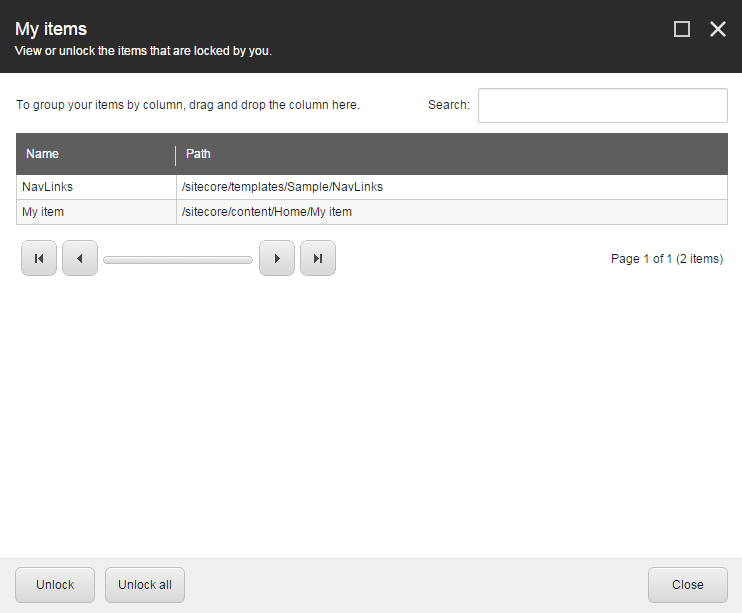 The My Items dialog box