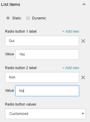 Customized radio button values.