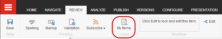 My Items on the Review tab in Content Editor