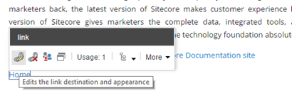 The floating toolbar above a link field