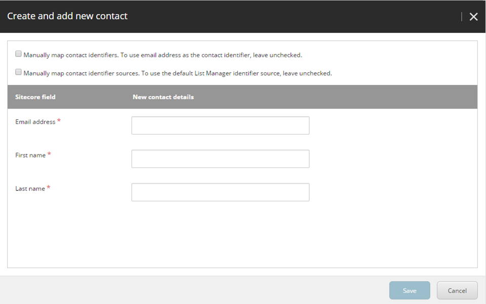 The Create and add new contact dialog box.