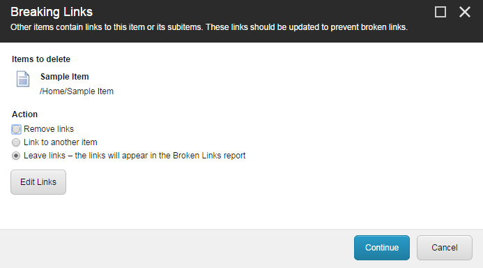 The Breaking Links dialog box