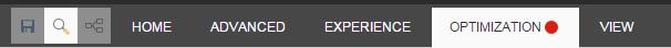 A red dot on the Optimization tab in the Experience Editor ribbon indicates there is an active test