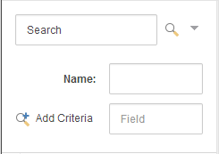 The Search pane expanded to show the Name field and the Add Criteria field.
