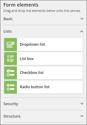 Form elements interface