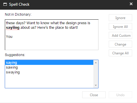 The Spell Check dialog box with suggestions