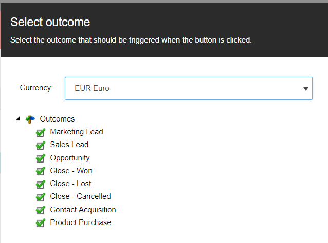 Select Outcome dialog box
