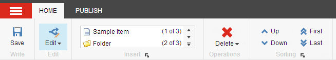 The Home ribbon with the minimum of options