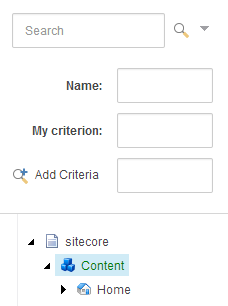 The Search pane with a custom filter field.