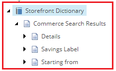 Storefront Dictionary item in the content tree.