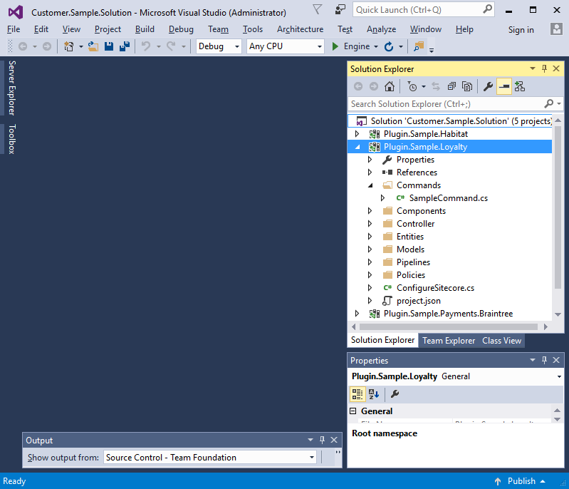 Visual Studio Solution Explorer showing Plugin Samples
