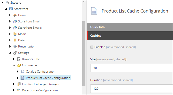 Shows the Product List Cache Configuration dialog.