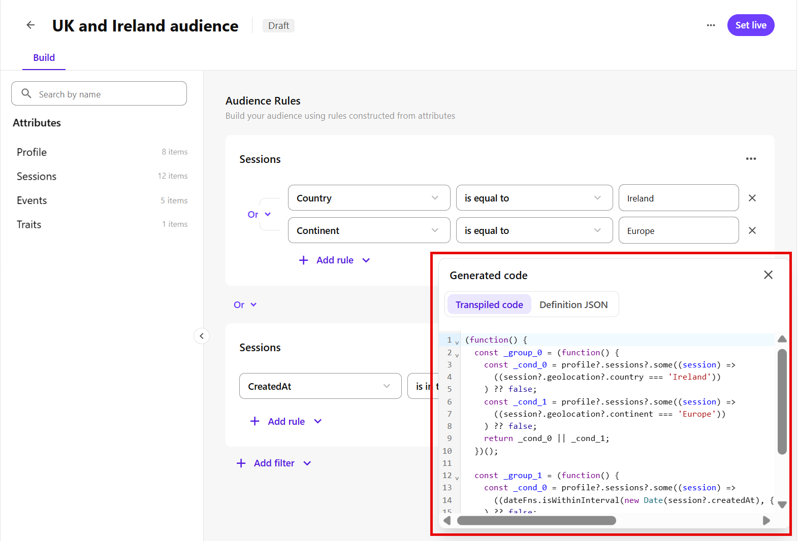 At the top-right of the page, click the horizontal ellipsis icon, then click View code to open the Generated code dialog