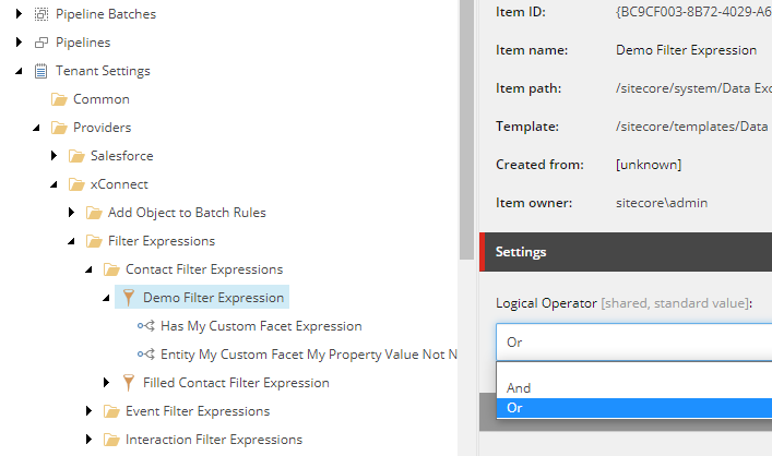 Select logical operator for filter conditions