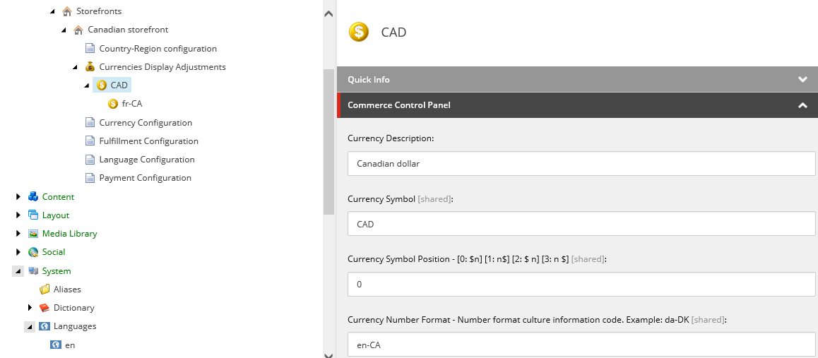Example of number format in currency configuration in Currencies Display Adjustments.