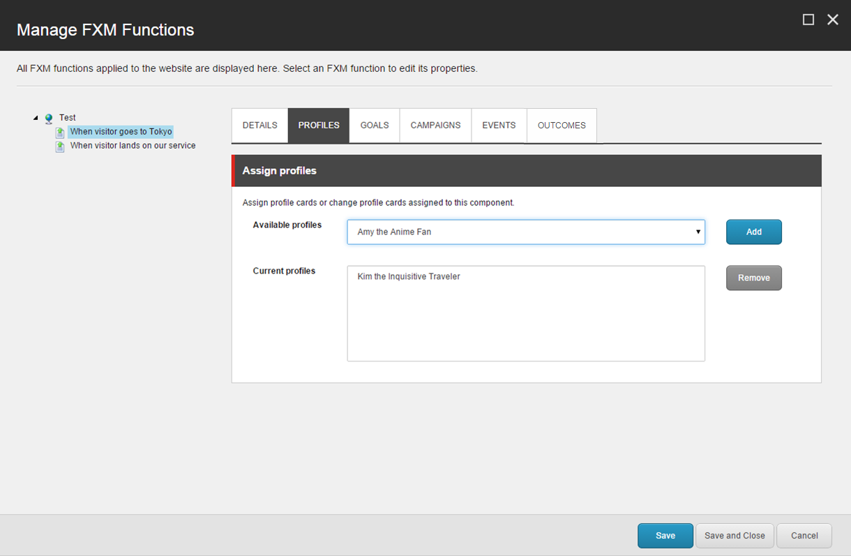 Profiles tab showing available profiles