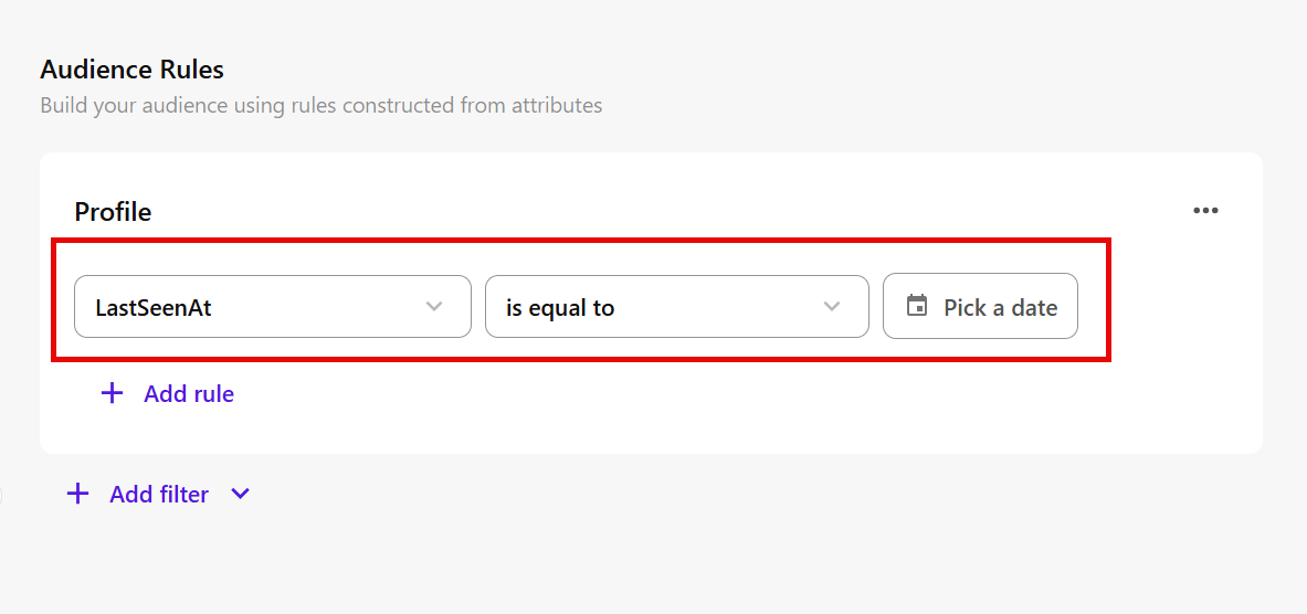 Select an attribute, then click the add icon to add it as a new rule in the Audience Rules workspace.