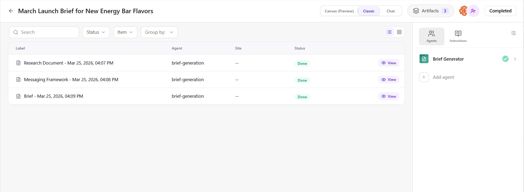 A screenshot showing the key elements available within a space.