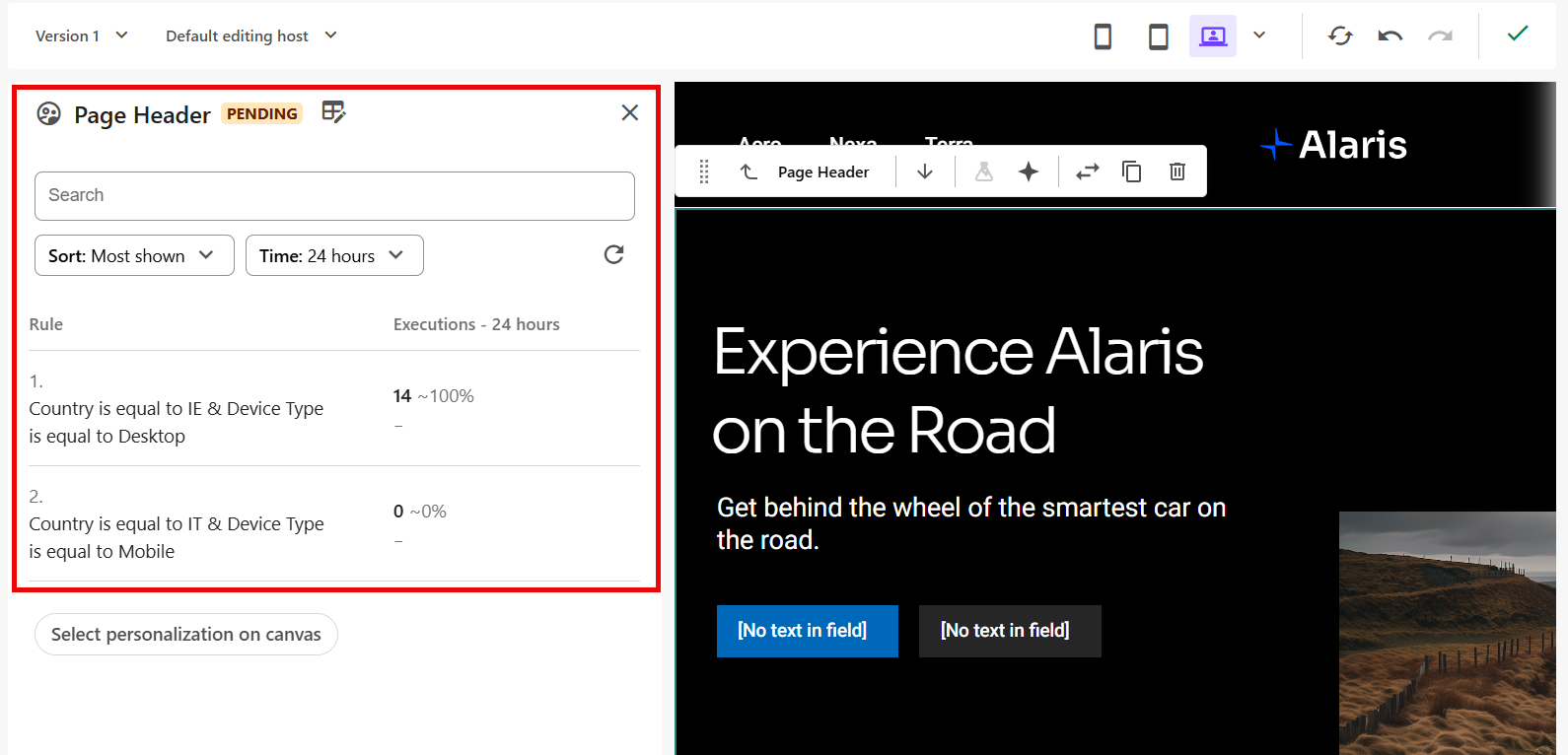 In the analytics pane, review the number of times a personalizaton rule matched visitors in the selected period.