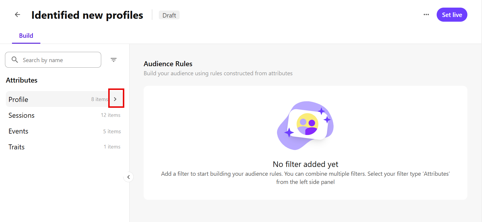 Click the expand icon to expand an attribute group and view its available attributes.