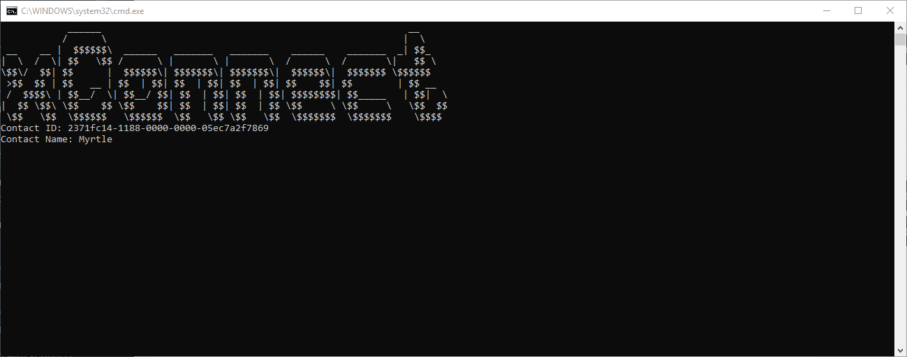 A terminal with the contact details in the app output.