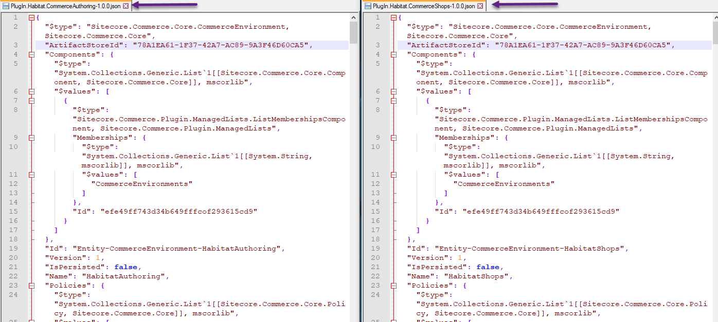 The Artifact Store ID in the Commerce Habitat Authoring and Shops environments use the same value.